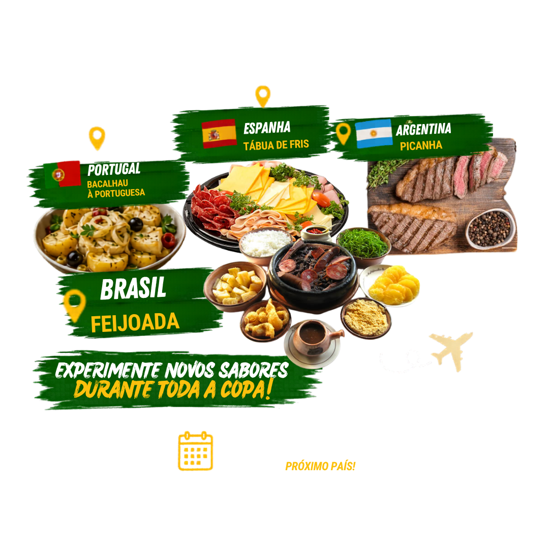 Criativo Copa dos Sabores com pratos de vários países